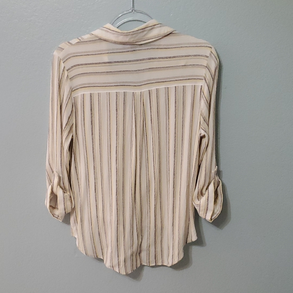 Chic Beige Striped Button-Down Shirt - image 3